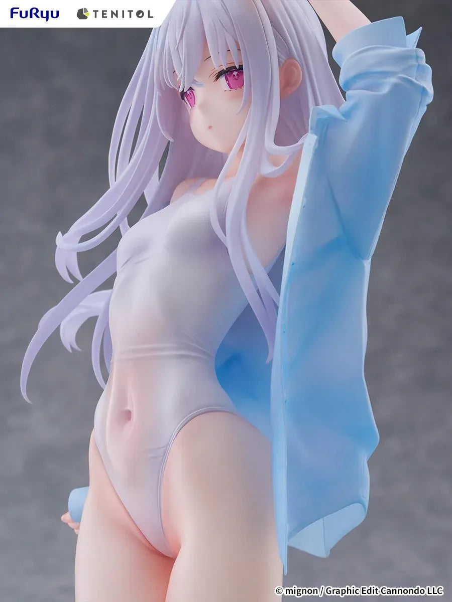Mignon Works TENITOL Tall Shiro Swimsuit Ver. figure in a white swimsuit with a translucent blue cover-up