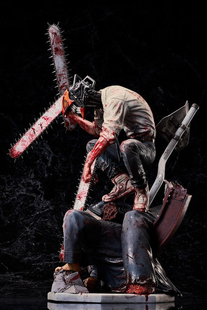 Chainsaw Man Takayuki Takeya Ver. 1/6 Scale Figure dynamic battle scene with Denji holding dual chainsaws over defeated enemy