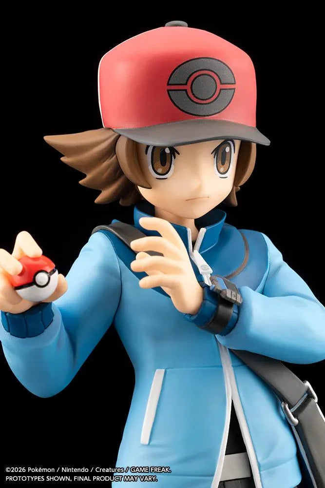 Pokemon ARTFX J Hilbert with Victini 1/8 scale figure featuring Hilbert holding a Poke Ball with Victini and flame effects