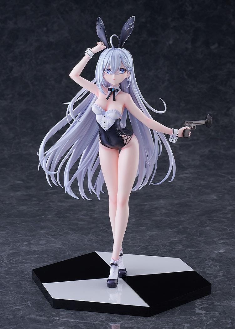 Playing Death Games to Put Food on the Table Yuki 1/7 scale figure with long silver hair and bunny-style outfit on display base