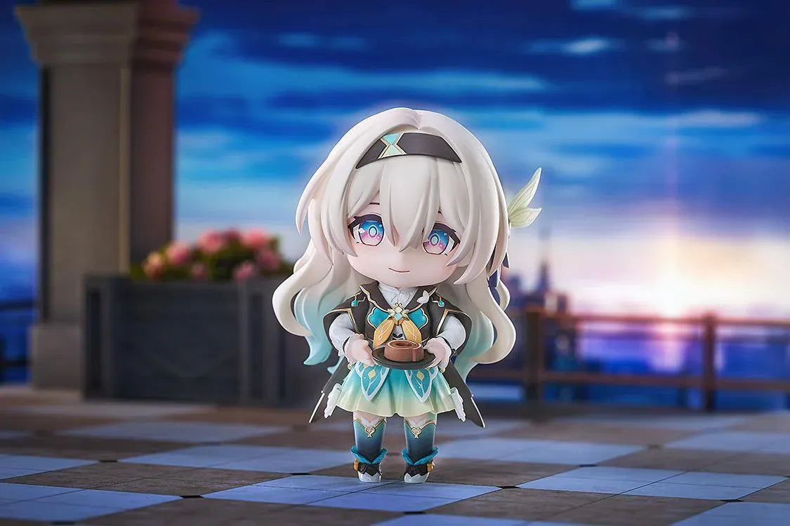 Honkai Star Rail Nendoroid Firefly Figure with teal white and gold outfit flowing hair and character accessory