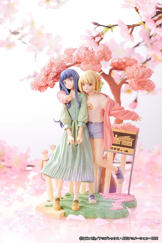 Chisato Nishikigi and Takina Inoue Spring Ver figure under cherry blossom tree with scenic base