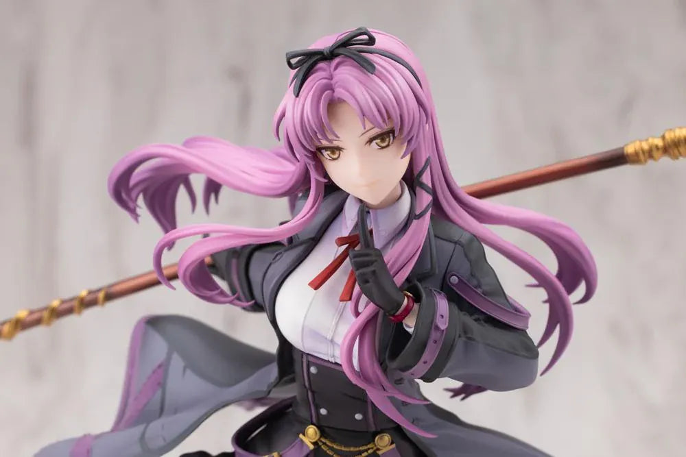 The Legend of Heroes Renne Bright Ver. 2 1/8 scale figure holding a large golden scythe in a black-and-purple outfit.