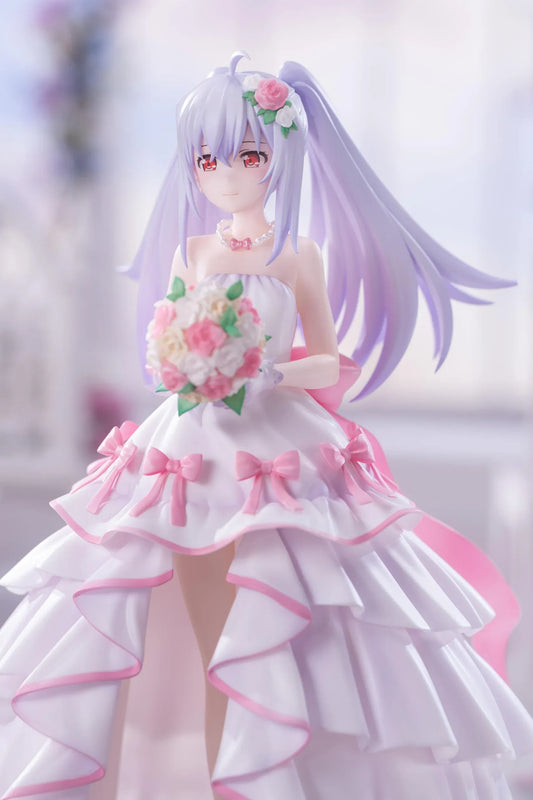 Plastic Memories Isla Wedding Dress Ver. 1/7 Scale Figure wearing a white and pink bridal gown while holding a rose bouquet