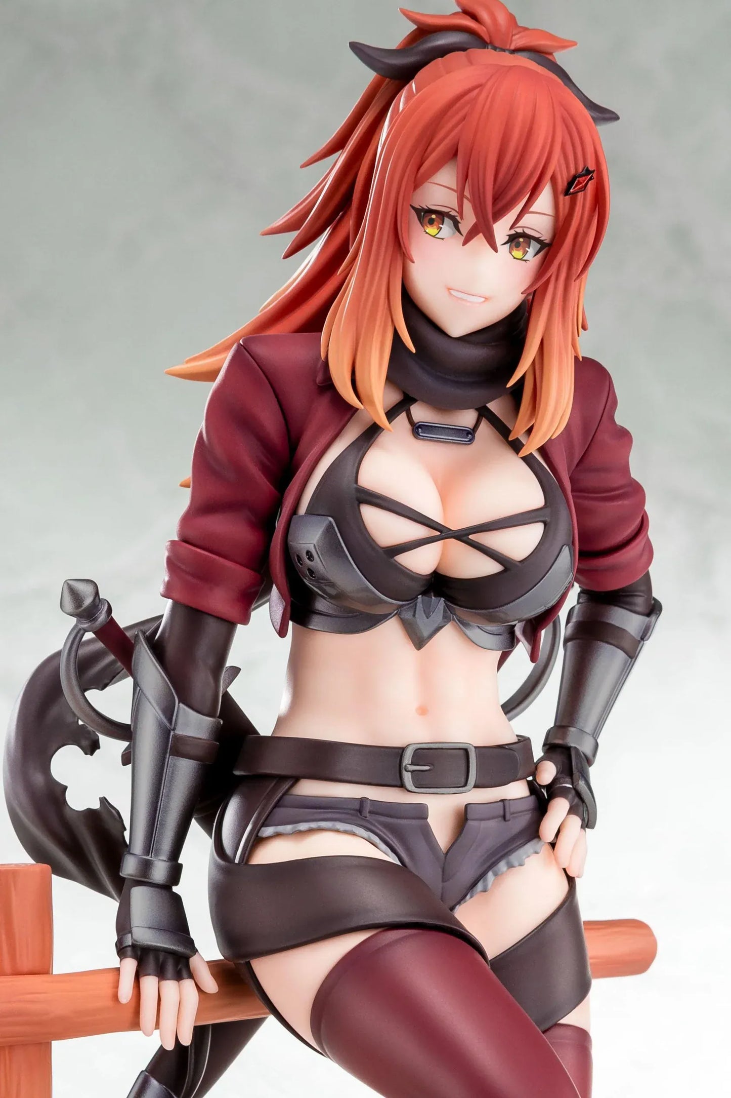 From Old Country Bumpkin to Master Swordsman Surena Lysandra 1/6 scale figure sitting on a wooden fence with detailed fantasy armor