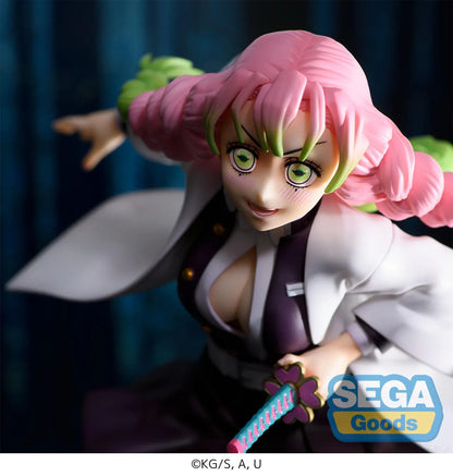 Demon Slayer Kimetsu no Yaiba FiGURiZMa Mitsuri Kanroji Figure Rerelease in dynamic pose with pink and green braided hair