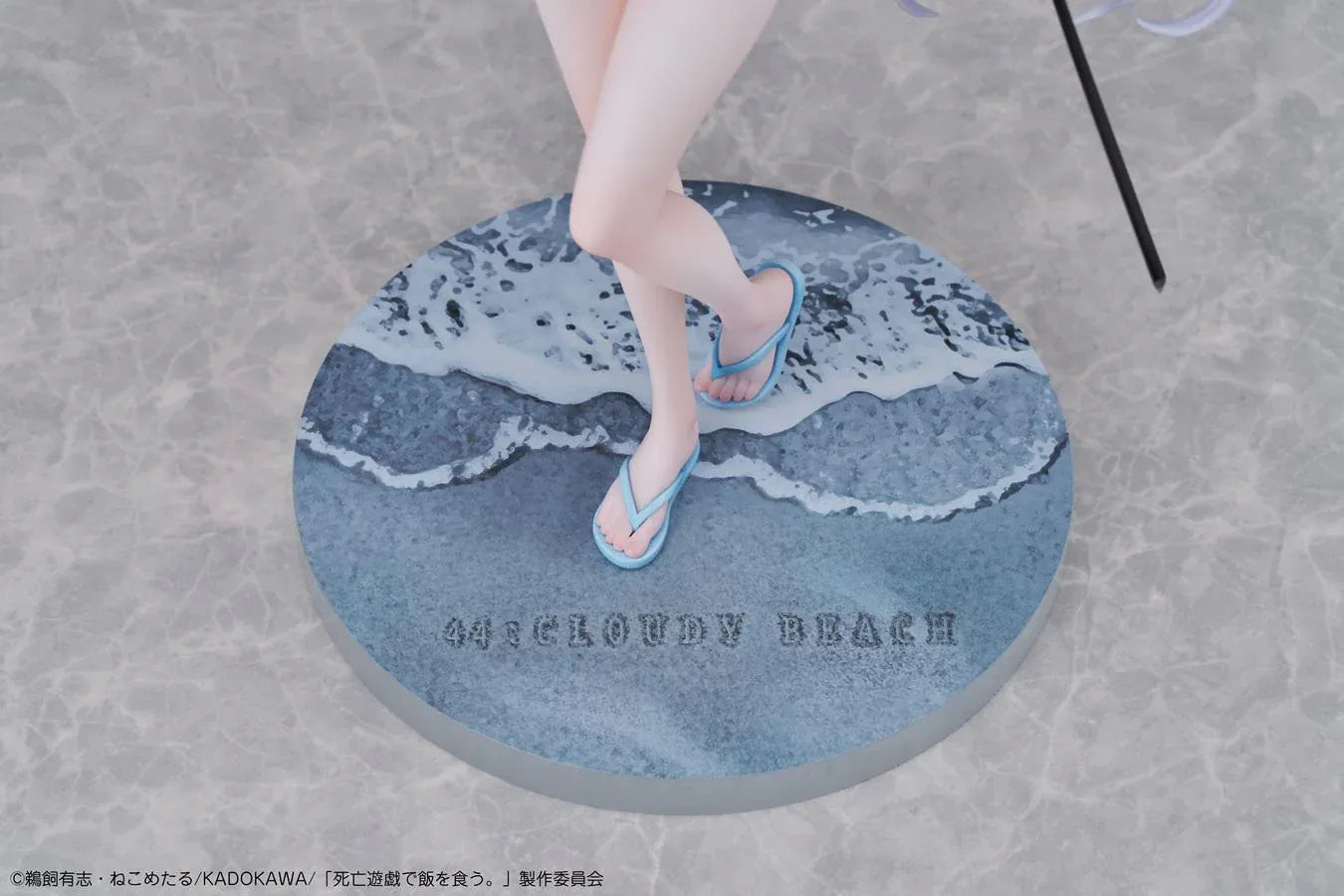Playing Death Games to Put Food on the Table Yuki 1/7 Scale Figure with long silver hair, blue-and-white outfit, rifle, blade accessory, and display base