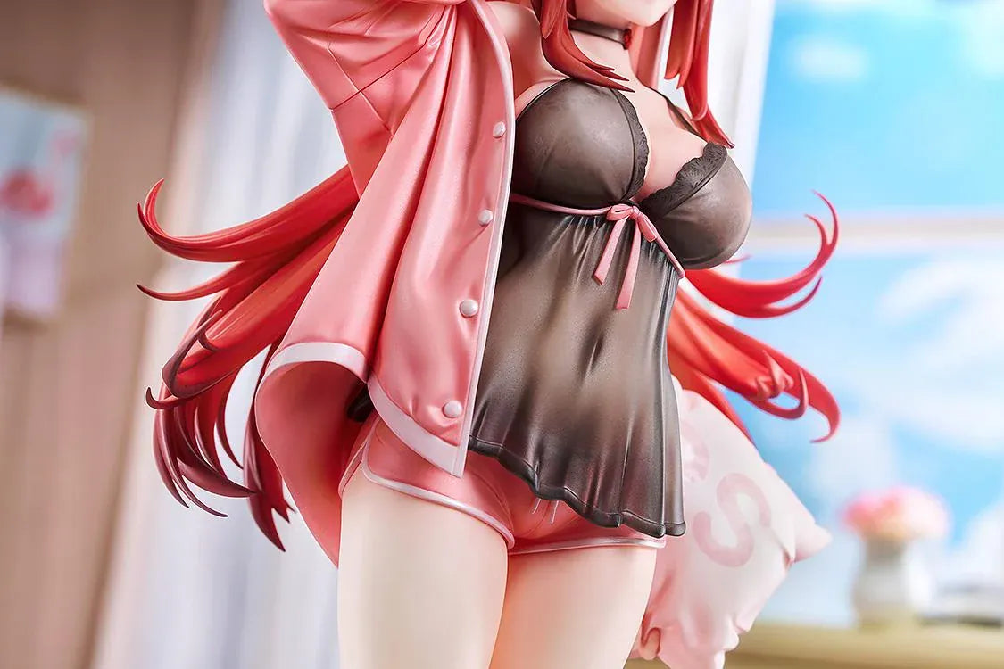 GODDESS OF VICTORY: NIKKE Rapi: Red Hood Cherished Red 1/7 scale figure wearing dark sleepwear and a pink cardigan while holding a pillow.