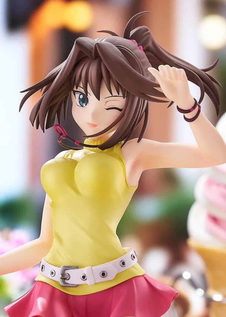 Yu-Gi-Oh The Dark Side of Dimensions POP UP PARADE Anzu Mazaki L Size Figure featuring Anzu in a yellow top, pink skirt, thigh-high socks, and a winking pose.