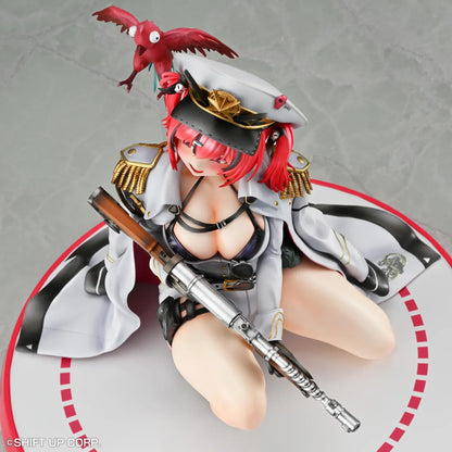 Goddess of Victory: Nikke Mast 1/7 scale figure kneeling on red-and-white base in white naval uniform with rifle and red parrot