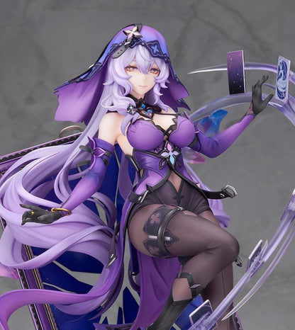 Honkai Star Rail Black Swan 1/7 Scale Figure featuring Black Swan with flowing lavender hair, purple outfit, tarot-inspired effects, and crystal-style display base.