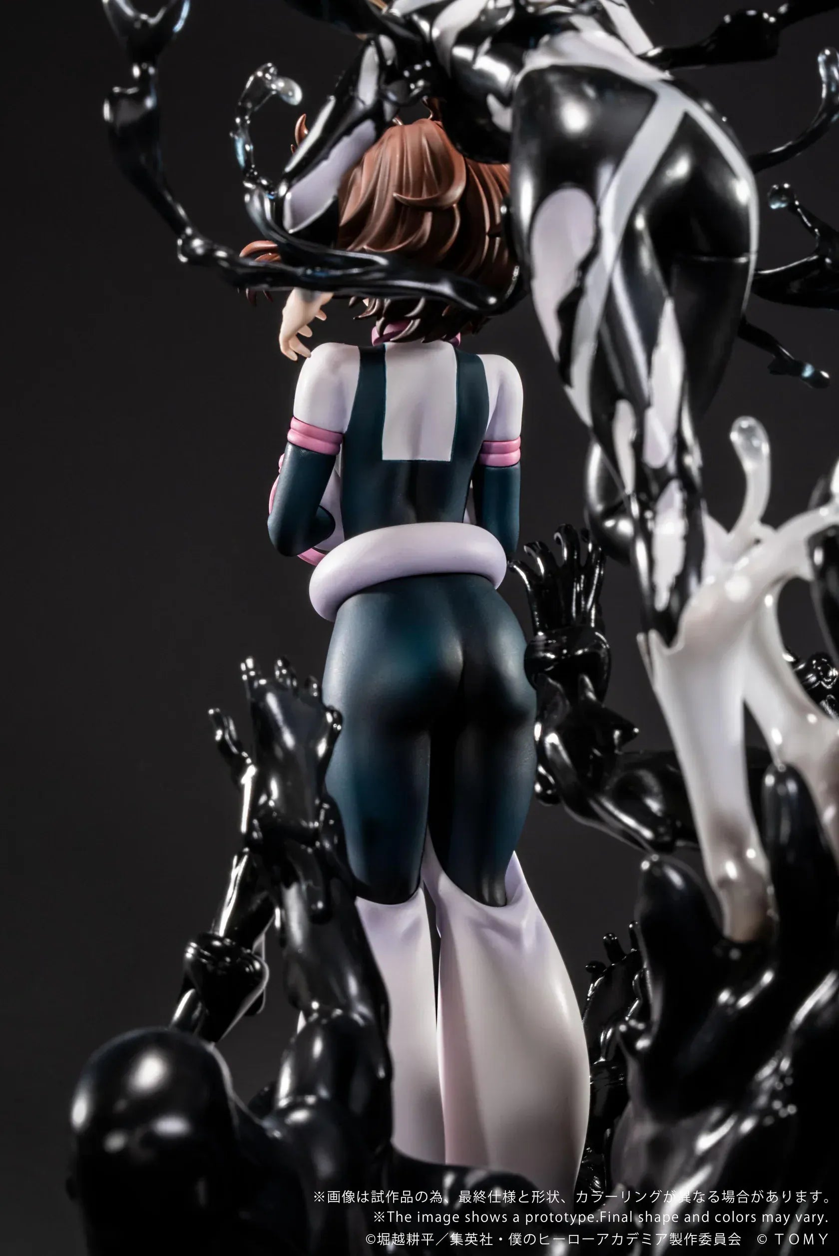 Ano-Bamen My Hero Academia Shojo no Ego 1/10 Scale Figure featuring Ochaco Uraraka and Himiko Toga posed dramatically over a black, fluid-like base.