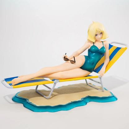 Mobile Suit Gundam Gundam Girls Generation Sayla Mass Break Time Reissue featuring Sayla lounging on a beach chair with teal swimsuit, sunglasses, and beach-themed display base.