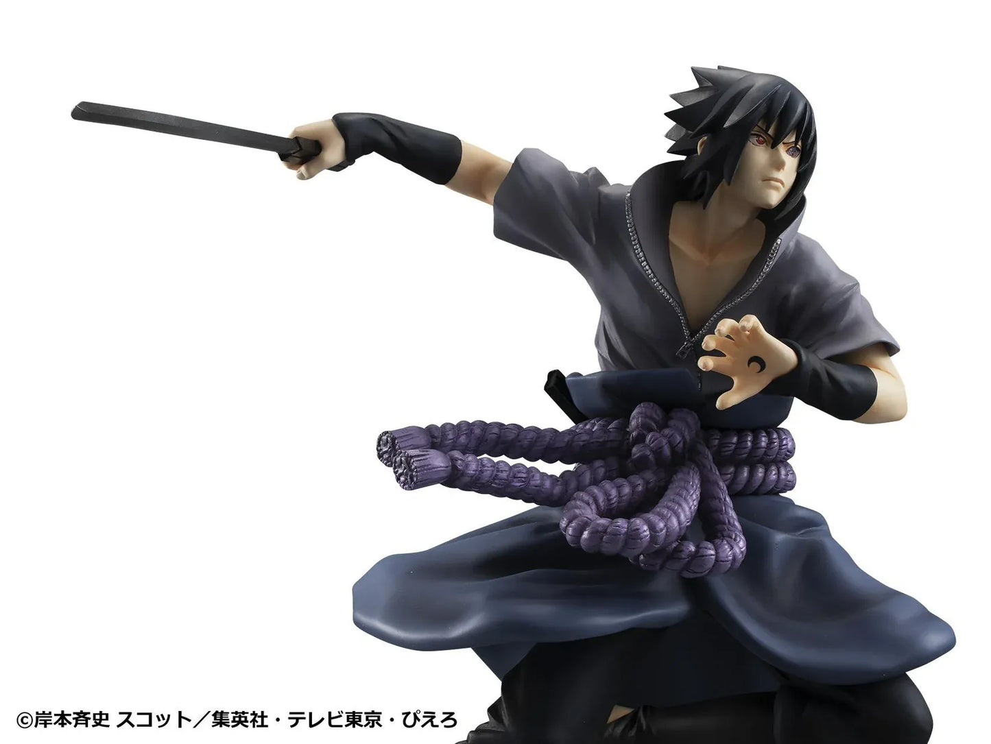 Naruto Shippuden G.E.M. Series Sasuke Uchiha Great Ninja War Ver. Reissue figure in battle pose with sword, purple rope belt, and effect detail