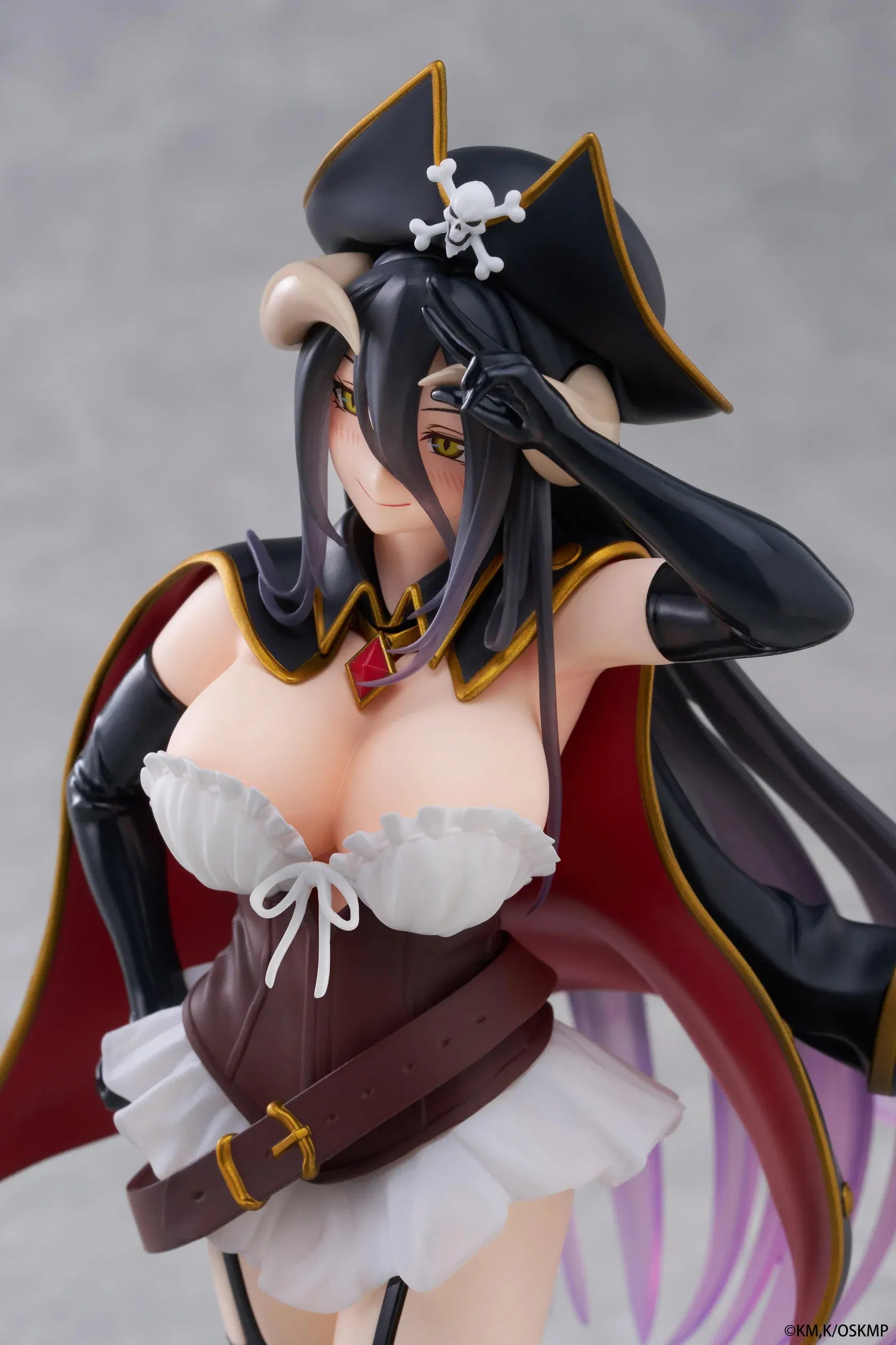 Overlord Albedo Pirate Ver Coreful Figure featuring Albedo in a pirate-inspired outfit with captain hat, cape, black boots, and long flowing hair