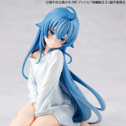 Mushoku Tensei Melty Princess Roxy Migurdia Peeping Ver. figure kneeling in oversized white shirt with long blue hair.