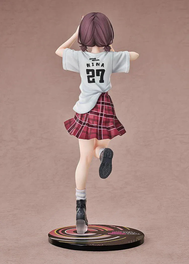 Girls Band Cry Nina Iseri Truancy Ver 1/7 scale figure running in oversized T-shirt and red plaid skirt on circular stage base