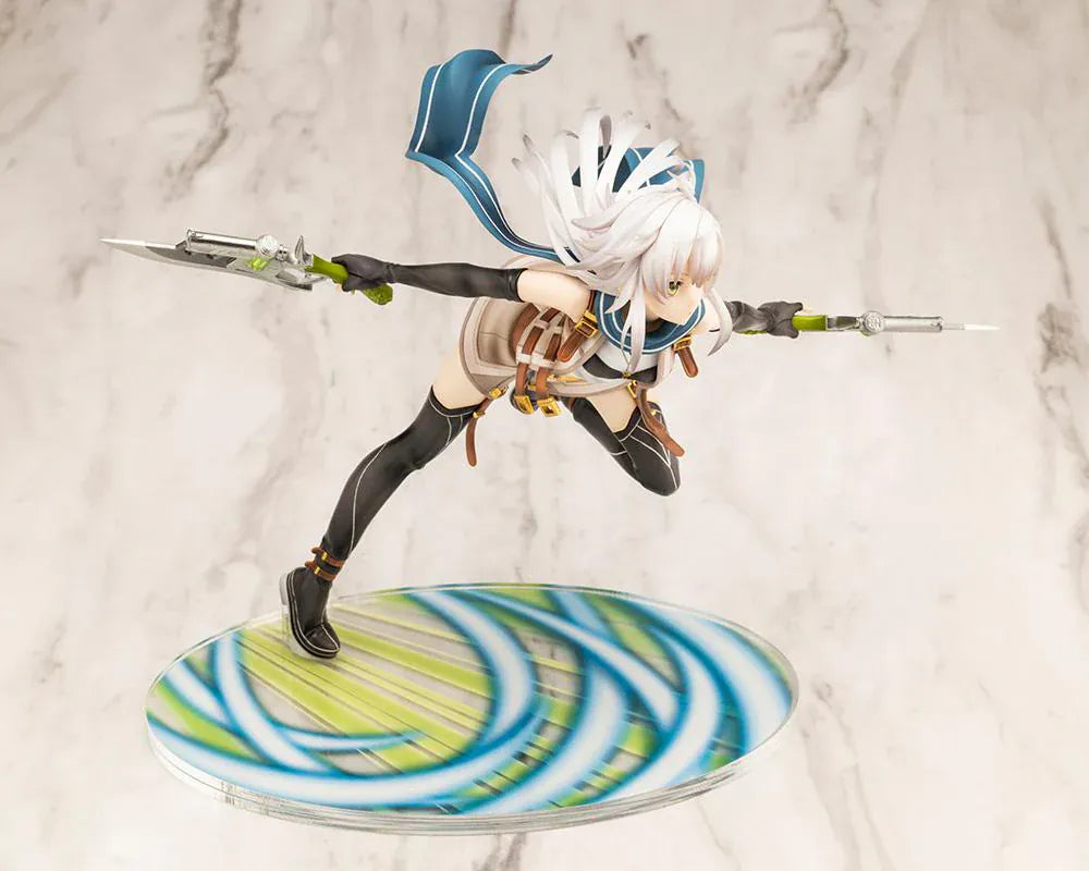 The Legend of Heroes Fie Claussell 1/8 Scale Figure Rerelease with white hair, flowing scarf, dual blade weapons, and dynamic action pose