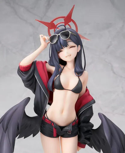 Blue Archive Ichika Swimsuit 1/7 scale figure wearing a black swimsuit, sporty jacket, sunglasses, and large black wings.