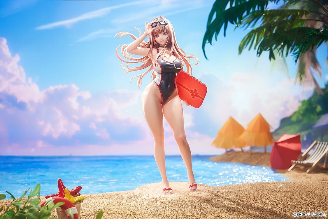 GODDESS OF VICTORY NIKKE Rapi Classic Vacation 1/7 Scale Figure Rerelease in black-and-white swimsuit with sunglasses, float accessory, and beach base