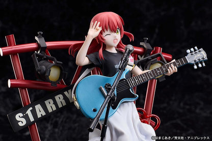 Bocchi the Rock Ikuyo Kita 1/7 Scale Figure performing with blue guitar on stage base with red lights and microphone