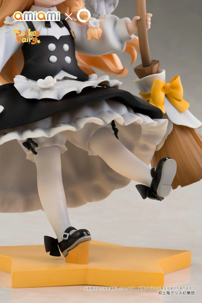 Touhou Project Pocket Fairy Marisa Kirisame figure holding a broom in a black-and-white witch outfit on a yellow star-shaped base.
