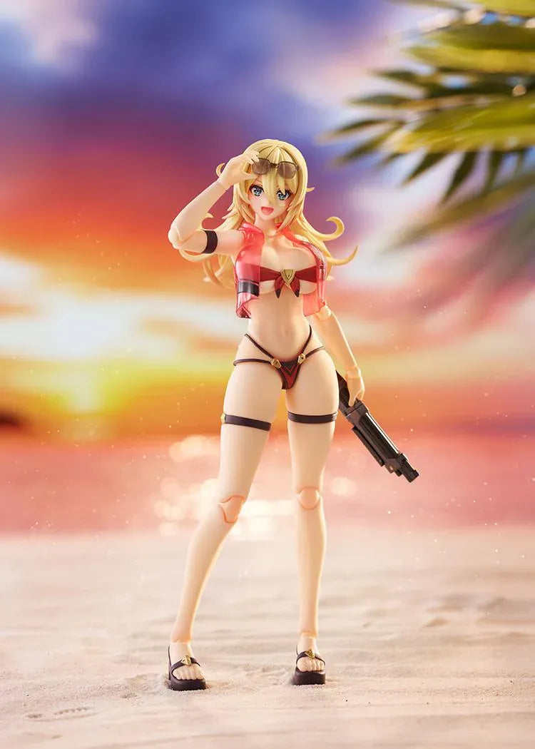 BUNNY SUIT PLANNING figma Veronica Sweetheart Swimsuit Ver. Figure with blonde hair, red swimsuit, sunglasses, platform sandals, and weapon accessory