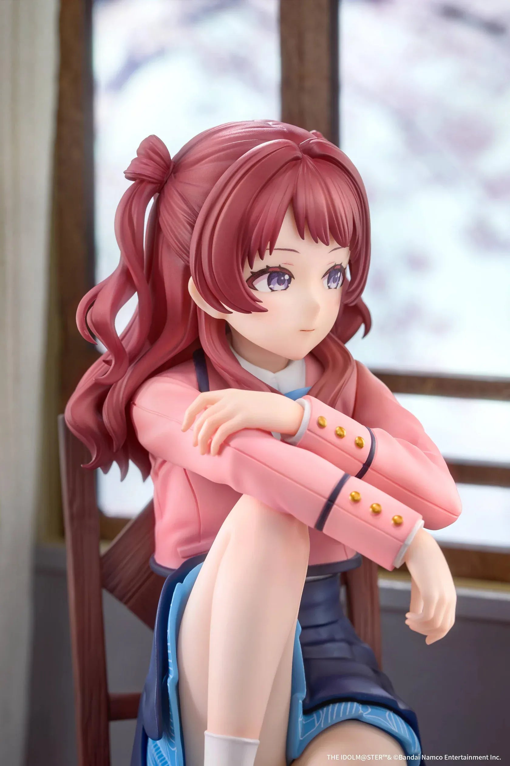 The Idolmaster Gakuen Saki Hanami Iris After the Rain Pre-Training Ver. 1/7 scale figure seated on a wooden chair.