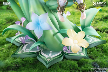 Genshin Impact Nahida Physic of Purity Ver. 1/7 scale figure seated on a green swing surrounded by vines, leaves, and colorful flowers.
