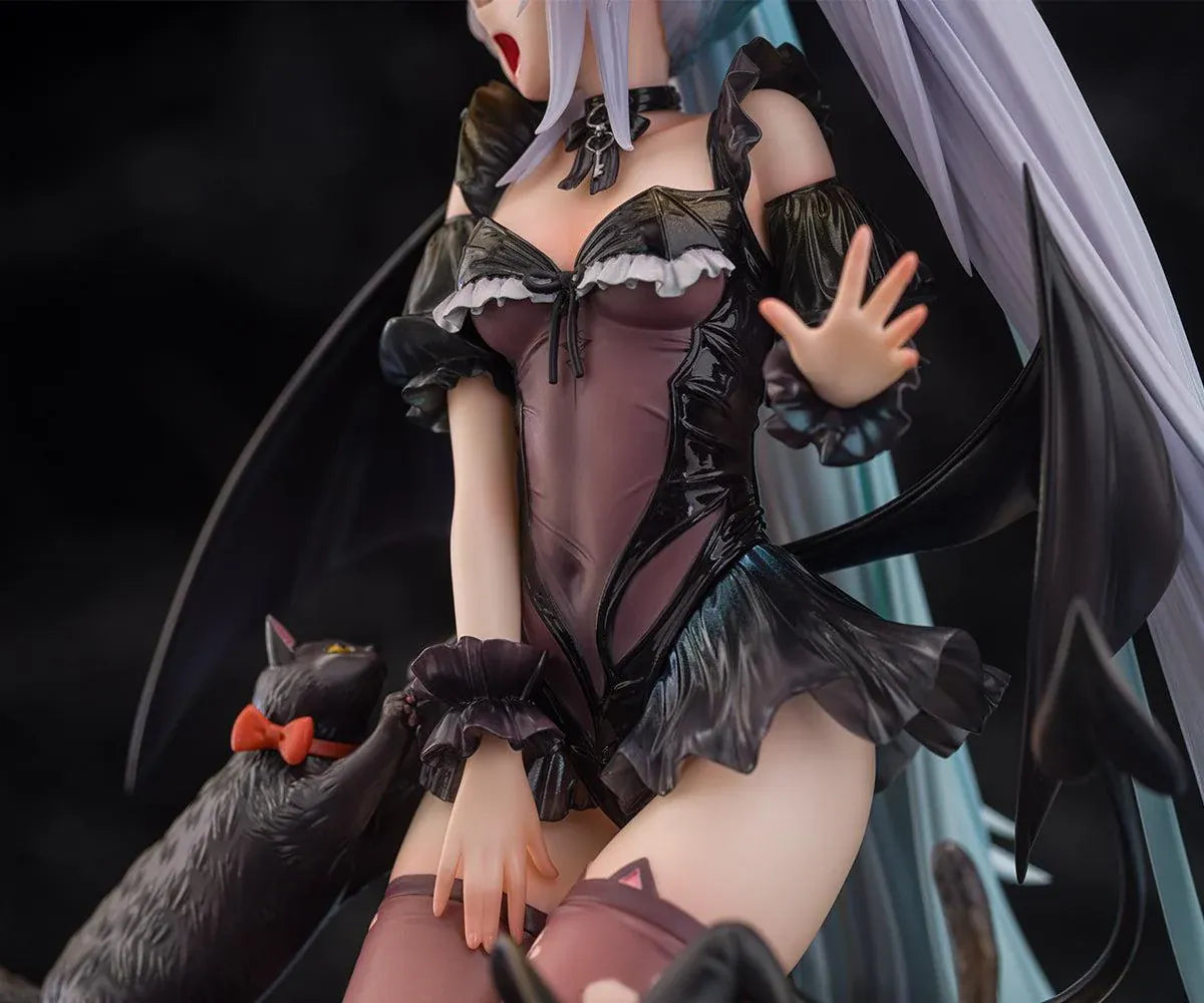 Azur Lane Janus Fright Night Scaredy Cat Ver. 1/7 scale figure featuring Janus in a Halloween-themed gothic outfit with cat ears, bat wings, black cats, and a detailed display base