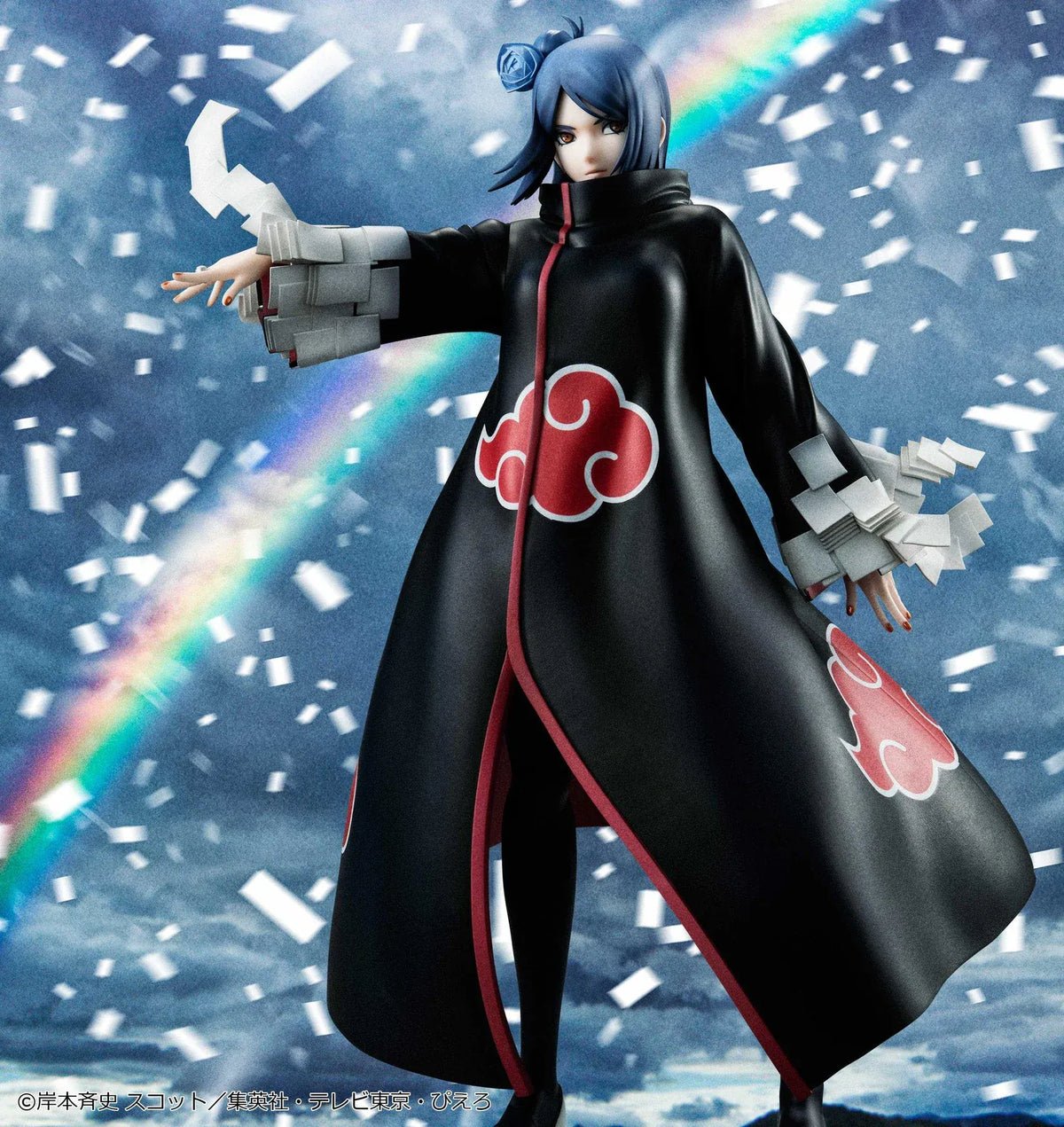Naruto Shippuden Gals Series Konan figure wearing an Akatsuki cloak with paper ninjutsu effects