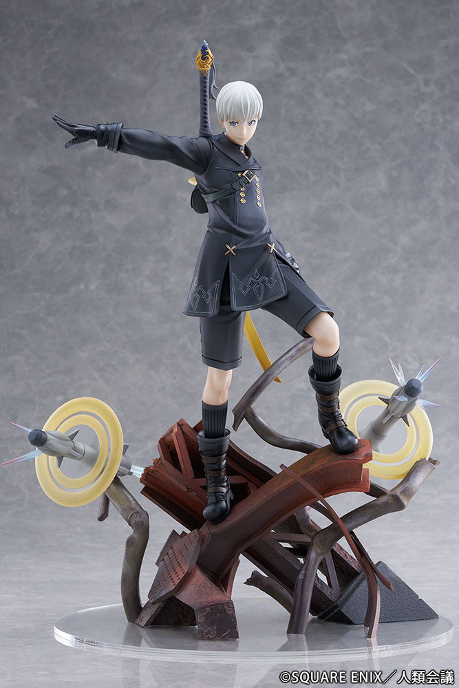 NieR: Automata Ver1.1a 9S (YoRHa No.9 Type S -Covering Fire-) 1/7 Scale Figure - Detailed anime figure of 9S in an action-packed pose with his weapon drawn, featuring his black YoRHa uniform and dynamic base
