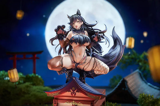 Azur Lane Atago Full Moon’s Feral Wolf Ver. 1/7 scale figure with wolf-themed outfit, tail, and rooftop base.