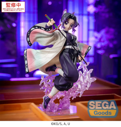 Luminasta Demon Slayer Shinobu Kocho prize figure re-run, posed mid-air with butterfly haori and purple translucent wisteria-style base