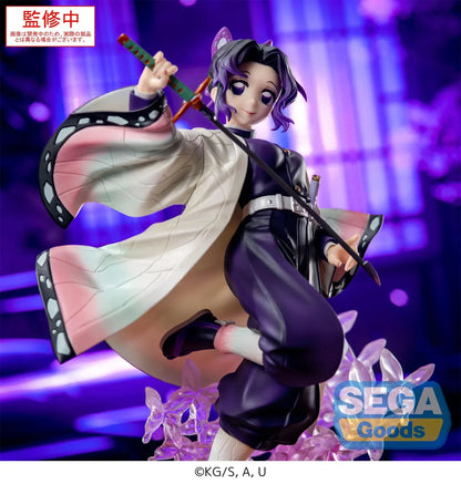 Luminasta Demon Slayer Shinobu Kocho prize figure re-run, posed mid-air with butterfly haori and purple translucent wisteria-style base