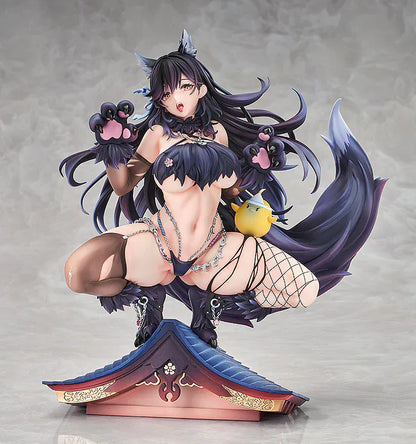 Azur Lane Atago Full Moon’s Feral Wolf Ver. 1/7 scale figure with wolf-themed outfit, tail, and rooftop base.