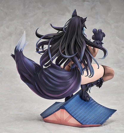 Azur Lane Atago Full Moon’s Feral Wolf Ver. 1/7 scale figure with wolf-themed outfit, tail, and rooftop base.
