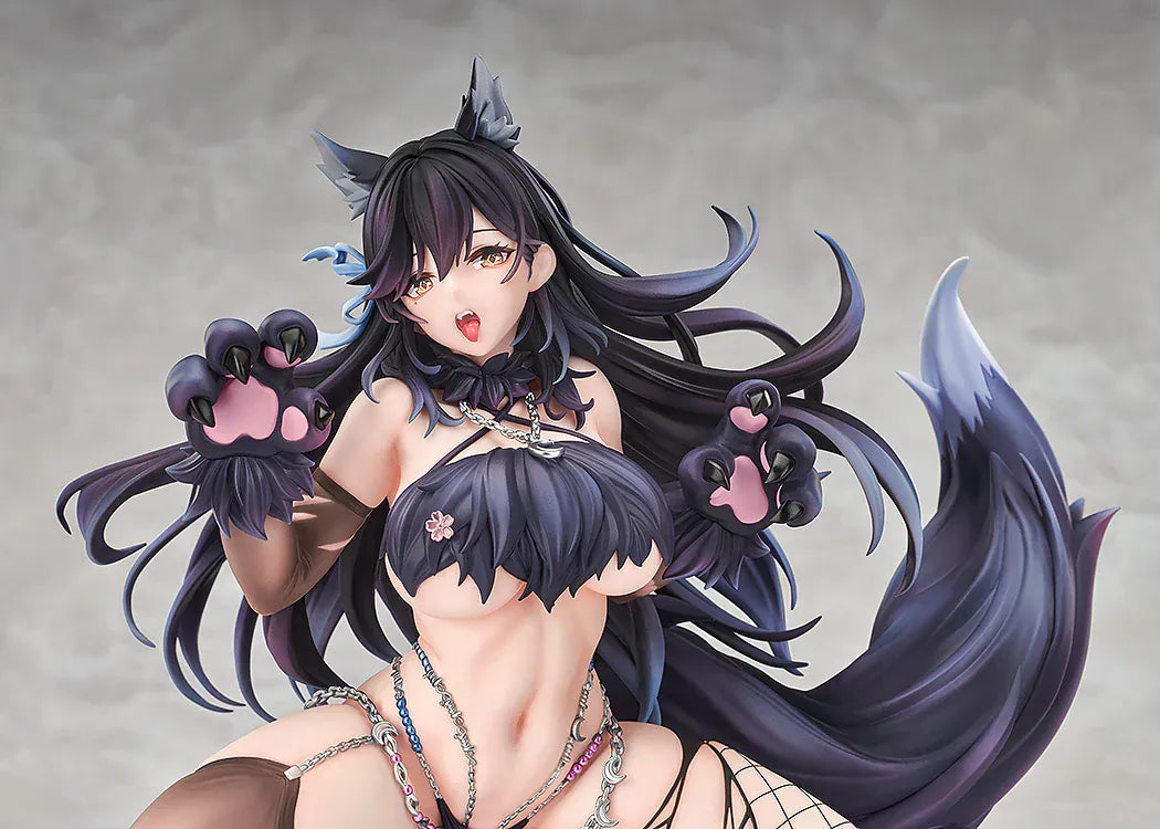Azur Lane Atago Full Moon’s Feral Wolf Ver. 1/7 scale figure with wolf-themed outfit, tail, and rooftop base.