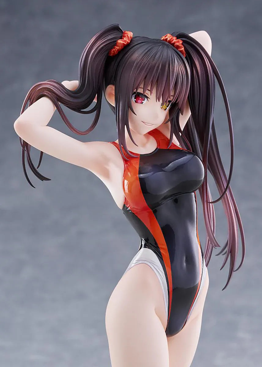 Swimsuit Silhouette DATE A LIVE Kurumi Tokisaki Swimwear Ver. 1/7 Scale Figure featuring Kurumi in a black, white, and red swimsuit with twin tails and a clear display base.