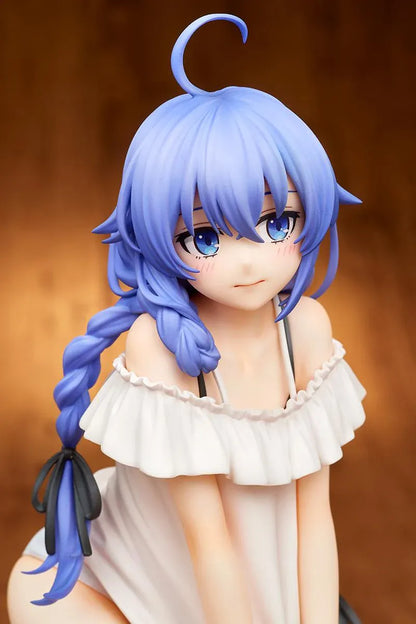 Mushoku Tensei Roxy Migurdia Sleepwear Ver. 1/6 scale figure with blue braided hair and white ruffled sleepwear in a kneeling pose.