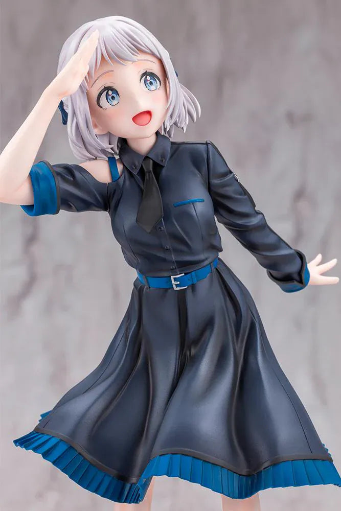 The Idolmaster Gakuen Lilja Katsuragi Hakusen DX Ver. 1/7 Scale Figure featuring Lilja with short silver hair, black dress with blue accents, boots, and themed display base.
