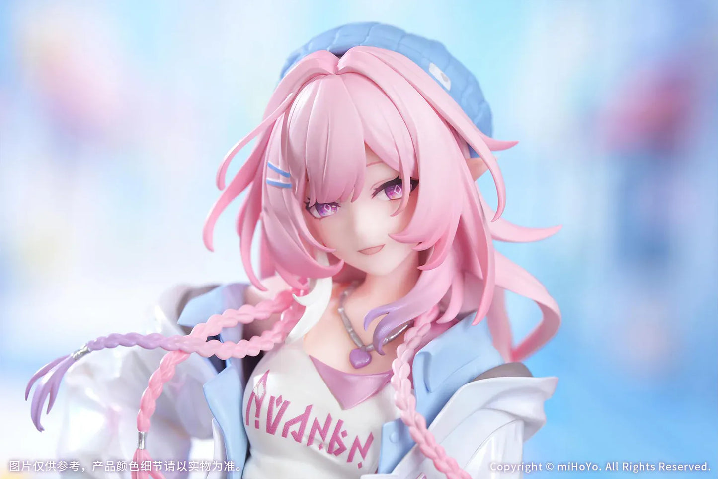 Honkai Star Rail Gift+ Cyrene Wonderful Holiday Ver. 1/8 Scale Figure featuring Cyrene with pink hair, pastel outfit, jacket, handbag, heart accent, and display base.