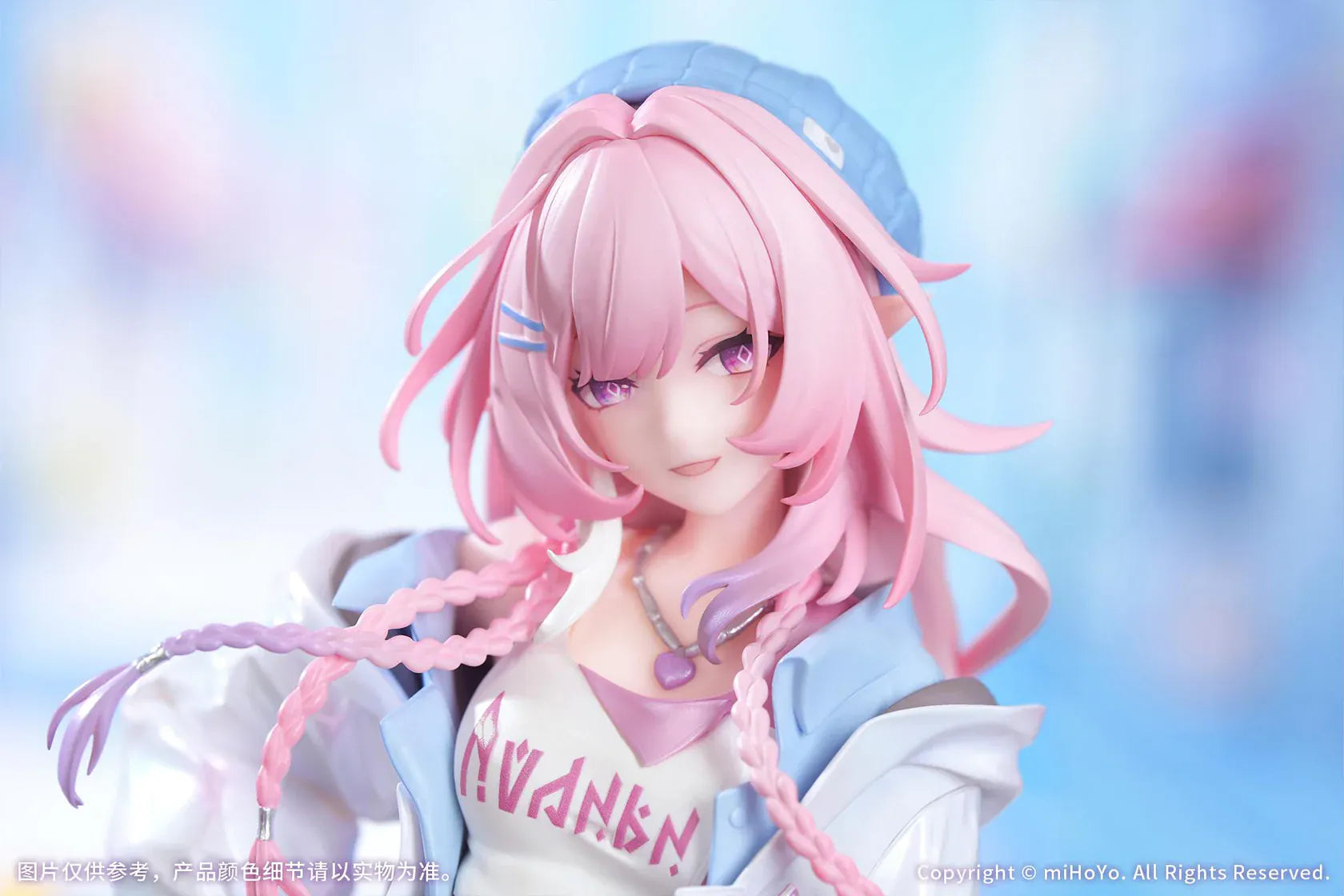 Honkai Star Rail Gift+ Cyrene Wonderful Holiday Ver. 1/8 Scale Figure featuring Cyrene with pink hair, pastel outfit, jacket, handbag, heart accent, and display base.