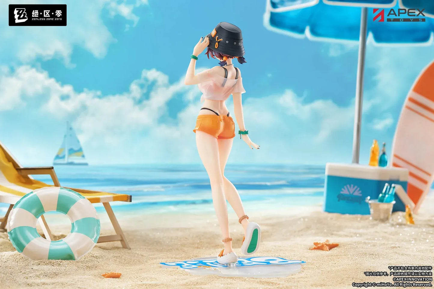 Zenless Zone Zero Limepie Belle Summer Skies 1/8 scale figure featuring Belle in a summer outfit with a bucket hat and orange shorts