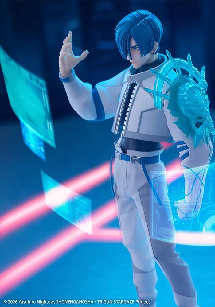 Trigun Stampede Oshi Works Legato Bluesummers figure featuring Legato in his white outfit with translucent blue enhanced arm effect