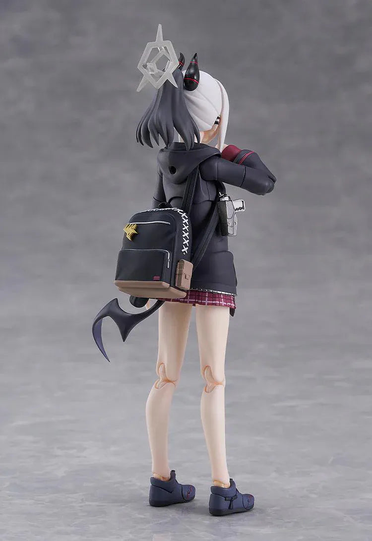 Blue Archive figma Kayoko Onikata Figure with black hoodie, plaid skirt, two-tone hair, halo detail, and tail