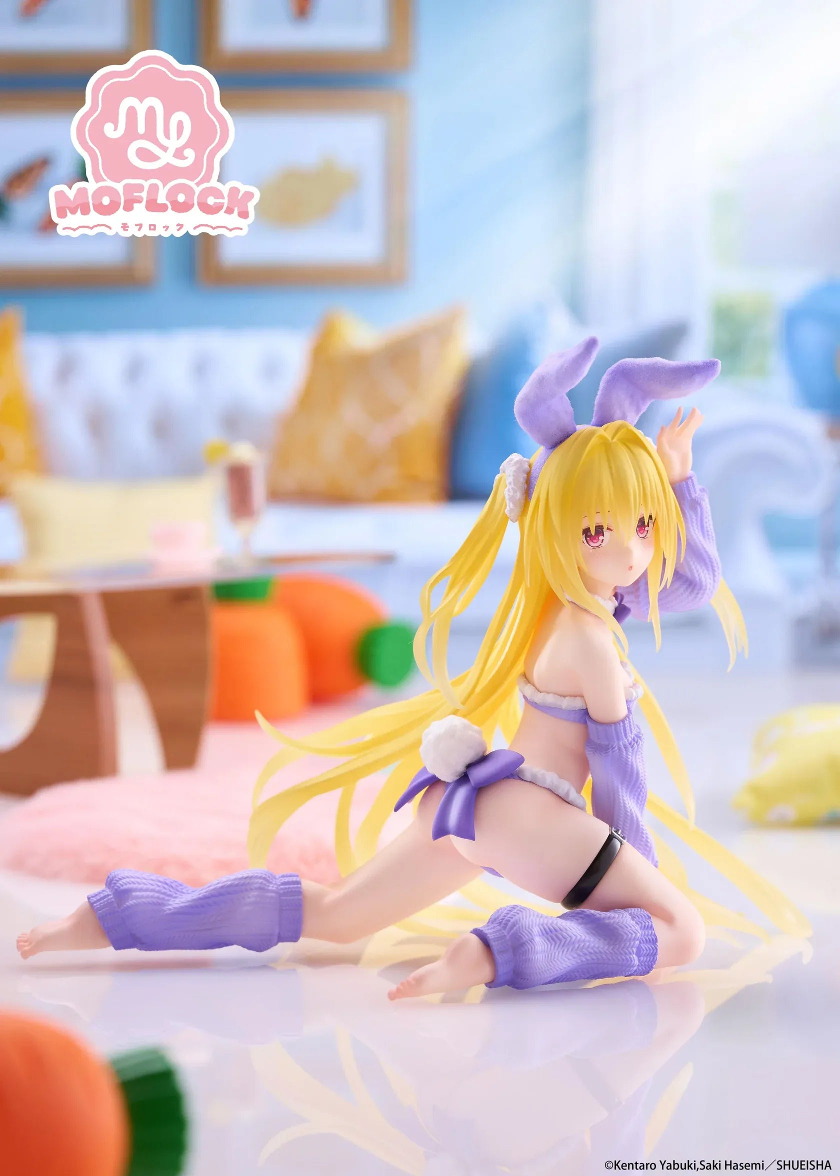 To Love-Ru Darkness MOFLOCK Golden Darkness Fluffy Bunny Ver Figure wearing a purple bunny outfit with long blonde hair