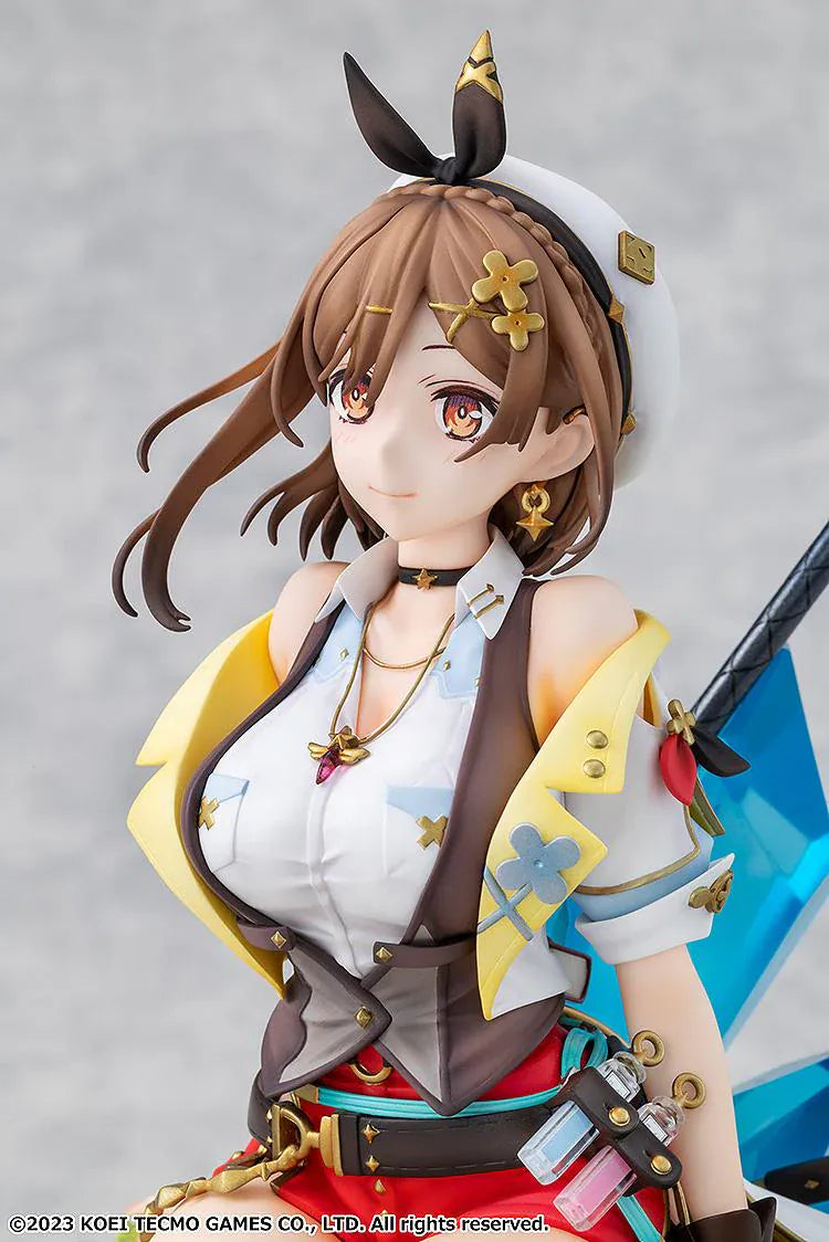 Atelier Ryza 3 Alchemist of the End and the Secret Key Ryza Reisalin Stout 1/7 Scale Figure featuring Ryza seated on a rock base with her alchemy staff and detailed adventurer outfit.