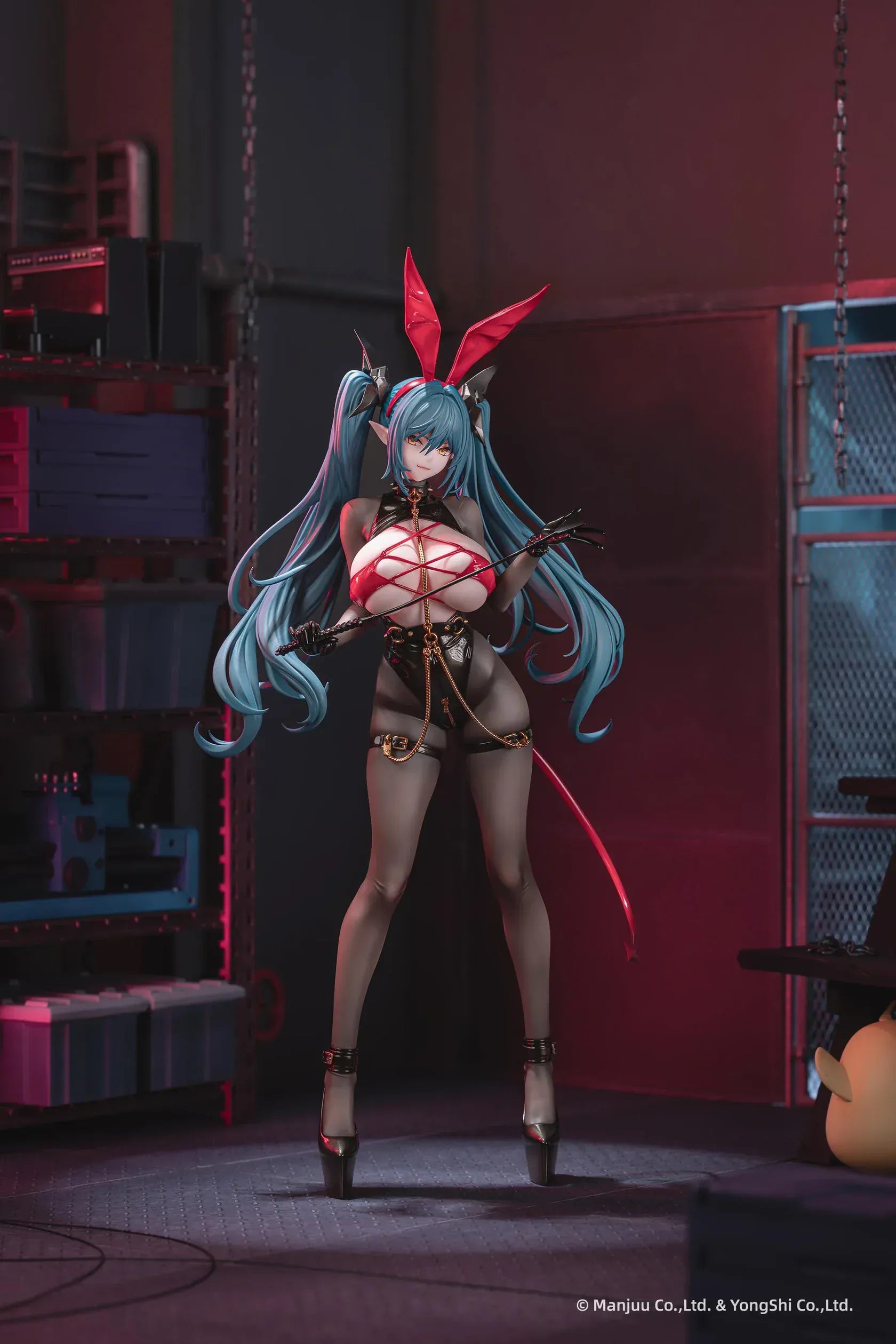 Azur Lane Regensburg The Dark Dragon’s Dungeon 1/6 scale figure with black bodysuit, red accents, and flowing teal twin-tails