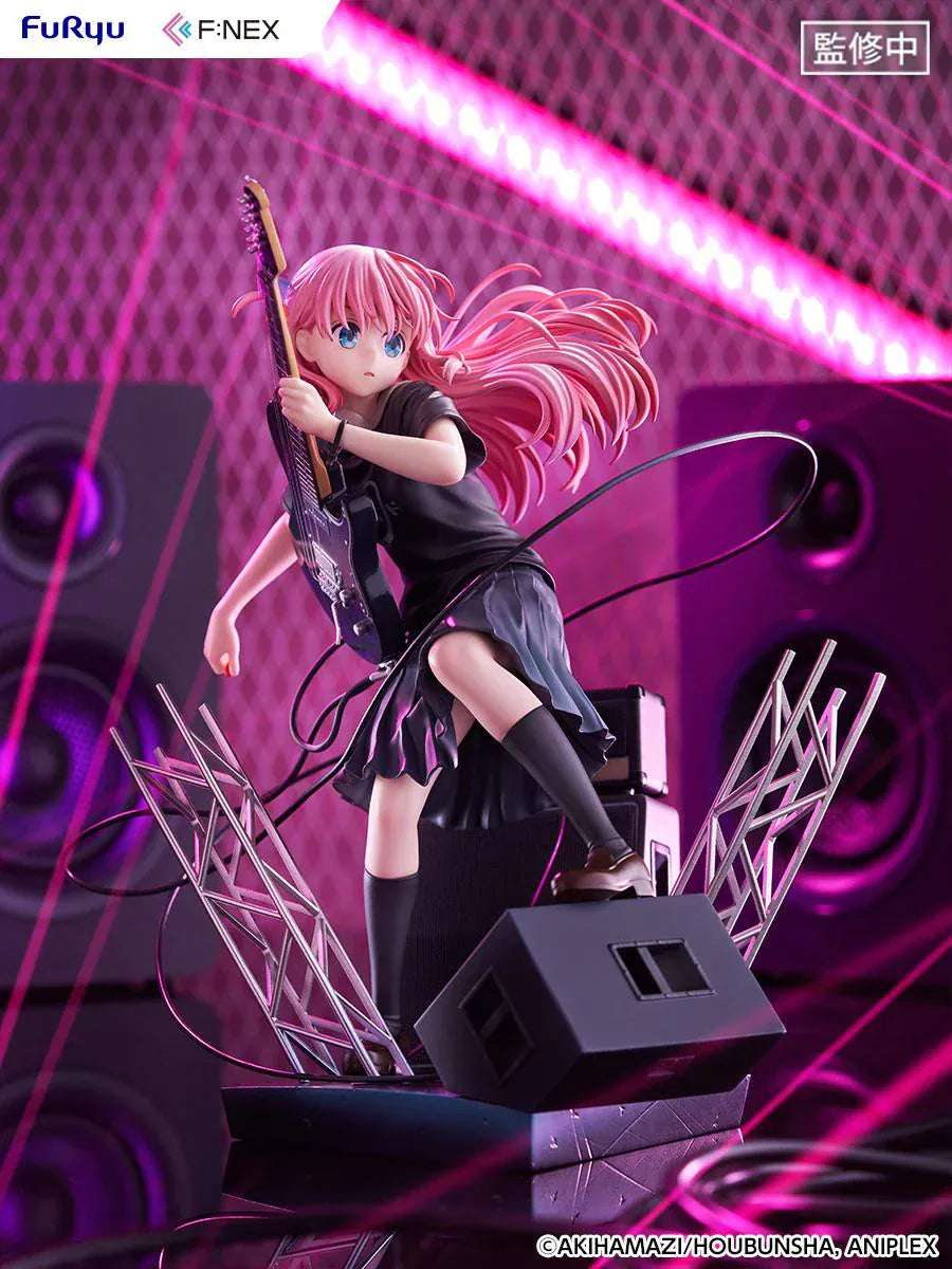 Bocchi the Rock F:Nex Hitori Gotoh Live Ver. 1/7 Scale Figure with pink hair, guitar, stage speakers, amplifier, and concert display base